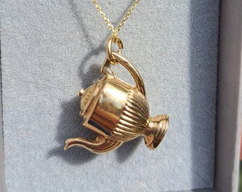 Vintage 9ct Gold Large Coffee Pot Charm, 1965, For Necklace or Bracelet, Option to add Chain