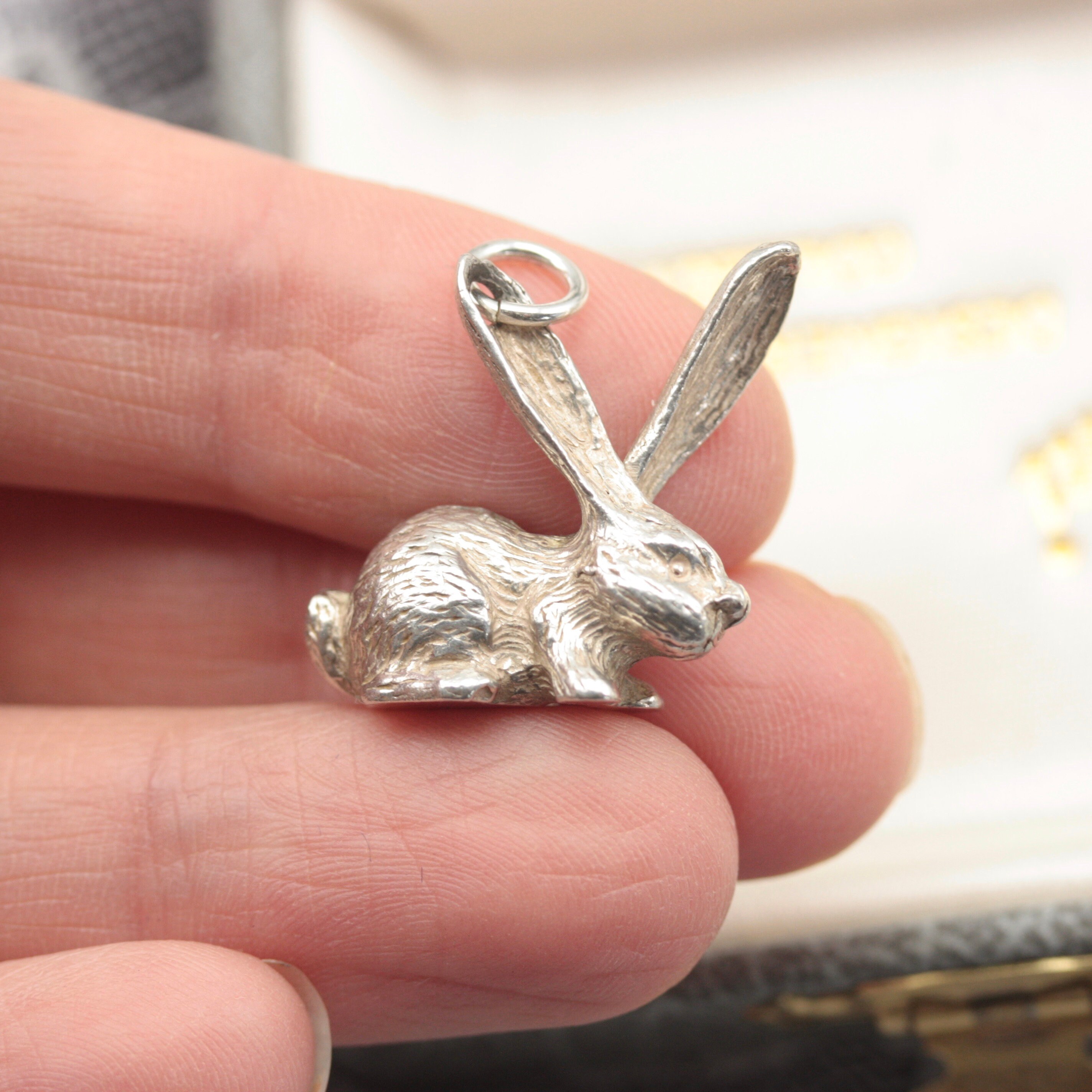 Sterling Silver Bunny Charm - Animal Charms - Flat