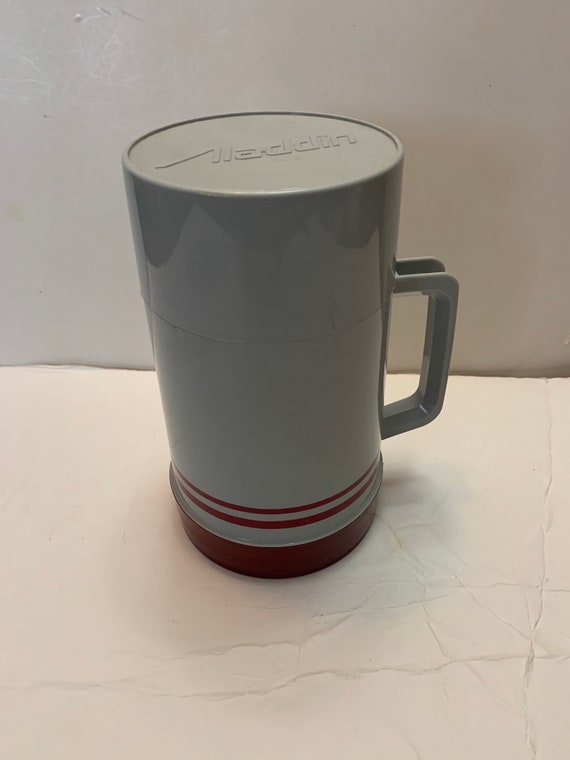 Vintage 1980s Aladdin gray and maroon thermos - image 1