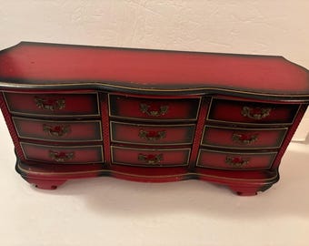 Vintage 1970s red/black Lador Musical Jewelry Box