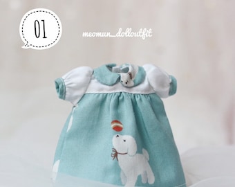 Doll dress, puppy fabric (various style options)
