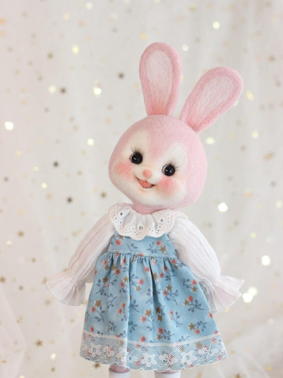 PINK RABBIT Needle Felted Doll - OOAK - Blythe Size - Etsy