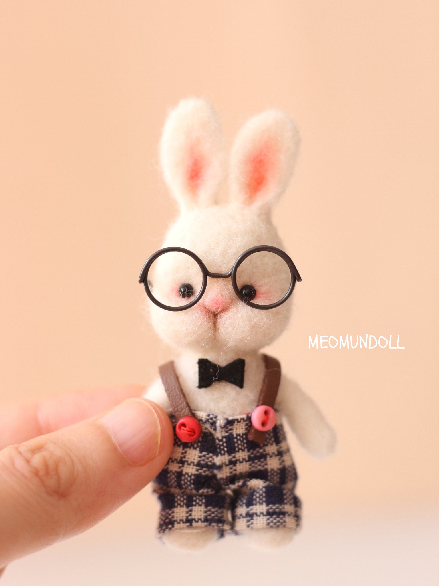 Mini needle felted bunny with glasses