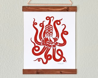 Octopus Northwest Coast Tlingit Fish Art Print | Living Room, Nursery, Classroom, Bedroom Decor By Alaska Native Artist Nick Alan