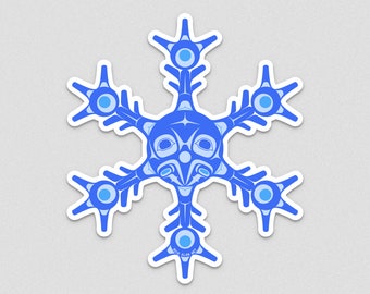 Alaska Native Raven Snowflake | Winter Vinyl Laptop Sticker by Tlingit Artist Nick Alan Foote