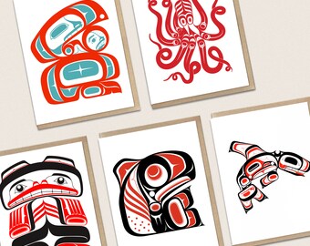 Tlingit Formline Card Set No. 7 | Alaska Native Totem Card Pack | Indigenous Thank You Card Bundle | Birthday Card by Native American Artist