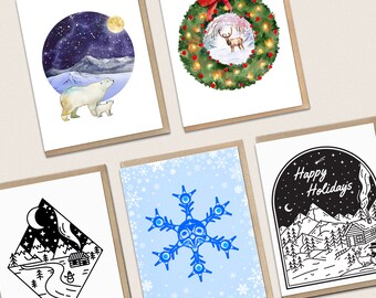 Illustrated Christmas Card Set No. 4 | Holiday Card Pack | Winter Card Bundle | Seasonal Cards | Illustrated Xmas Cards by Indigenous Artist