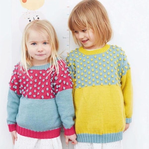 Childrens sweater knitting pattern pdf sweater with bobbles to fit sizes 3-10 yrs 22-30&quot; DK download