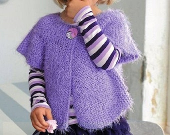 Childrens fluffy sleeveless gilet knitting digital pattern pdf to fit sizes 2-10 yrs DK download