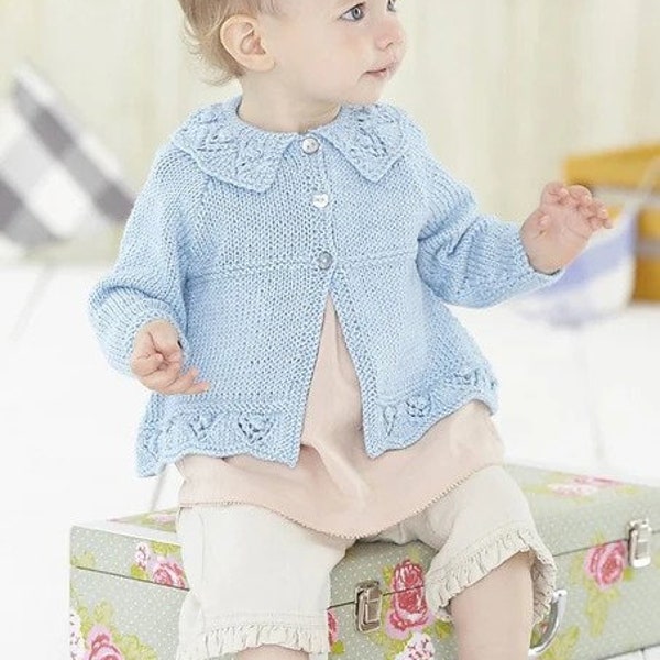 Baby knitting pattern pdf lace collar baby cardigan 16"- 20" DK download