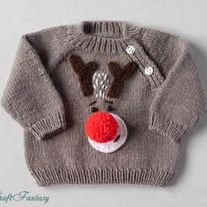 Hand Knitted Merino Wool Baby Christmas Jumper Unisex Handmade Baby Xmas Sweater size 0-3 months