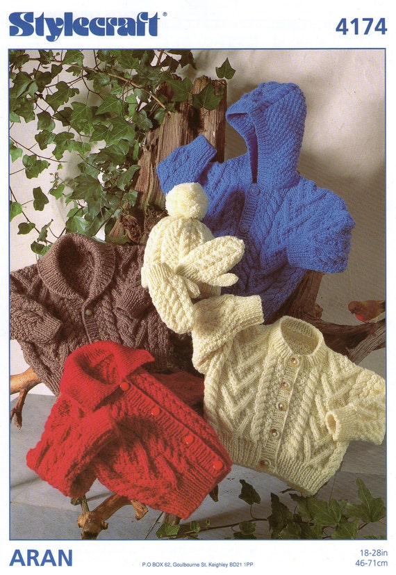 Baby Knitting Pattern Cable Jackets, Hat and Mittens 18-28