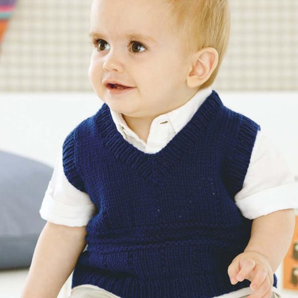 Baby knitting pattern sleeveless baby pullover with v-neck  18-26" DK pdf instant digital download