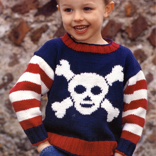 Childrens sweater knitting pattern pirate jumper to fit sizes 6/12 mths - 4/5 yrs DK pdf instant digital download