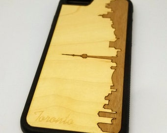Wood Toronto Skyline Laser Engraved iPhone iPhone and Samsung