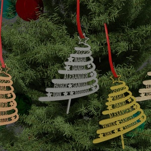 Family Tree Personalized Name Christmas Ornaments, Holiday ornament with name, Gifts, Wooden Ornaments, laser cut Engraved, Wood
