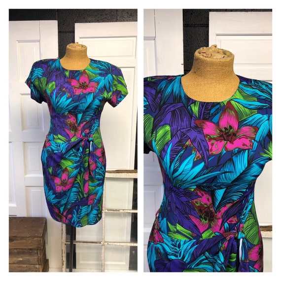 Sarong Style Sheath Dress Vivid Tropical Floral Vi