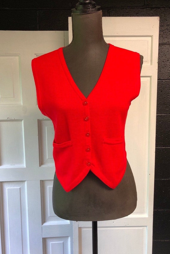 1970s Bright Red Knit Vest by Berries