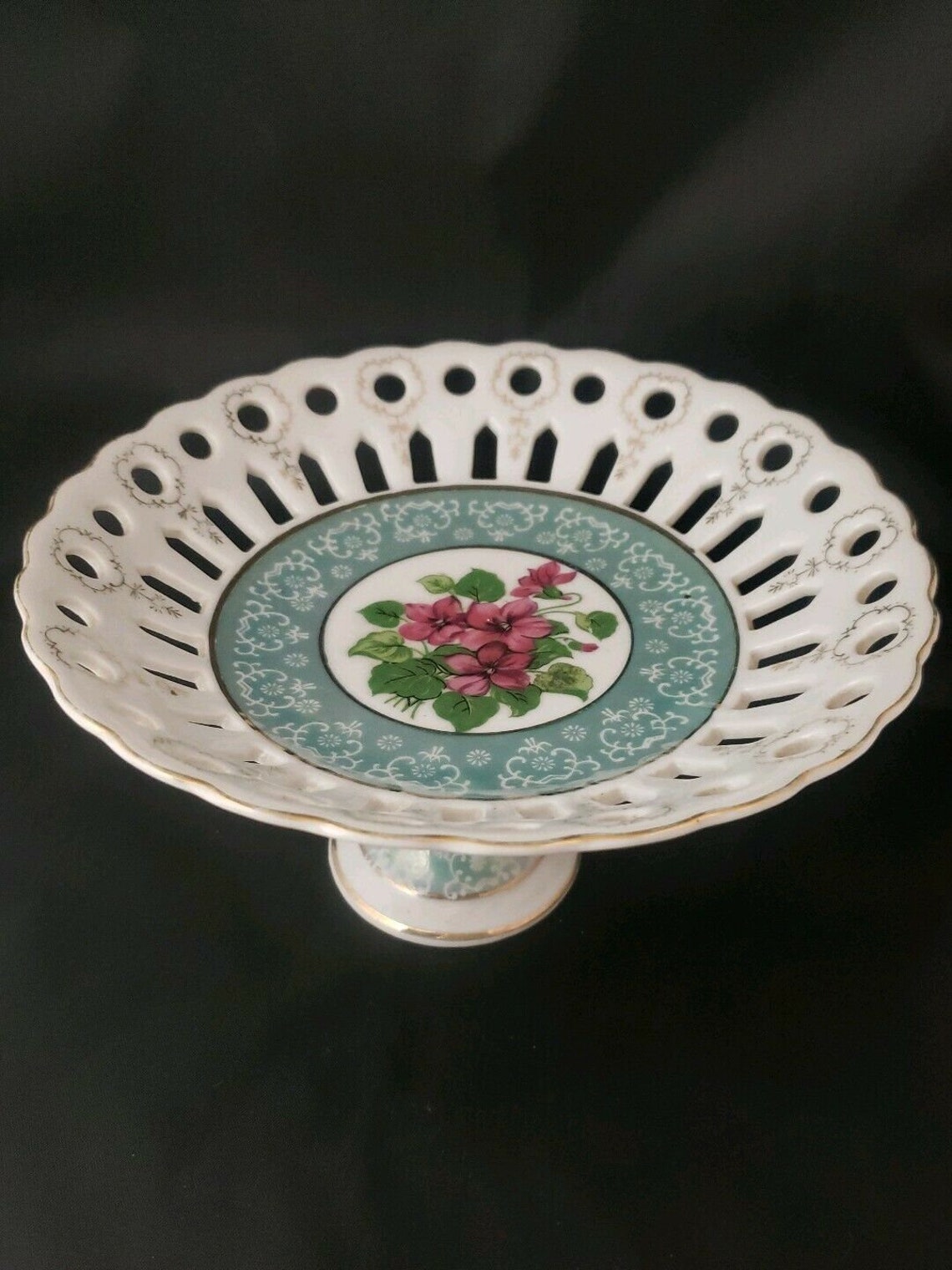 Vintage Japan Pedestal Plate Dish Reticulated Hand Painted Etsy
