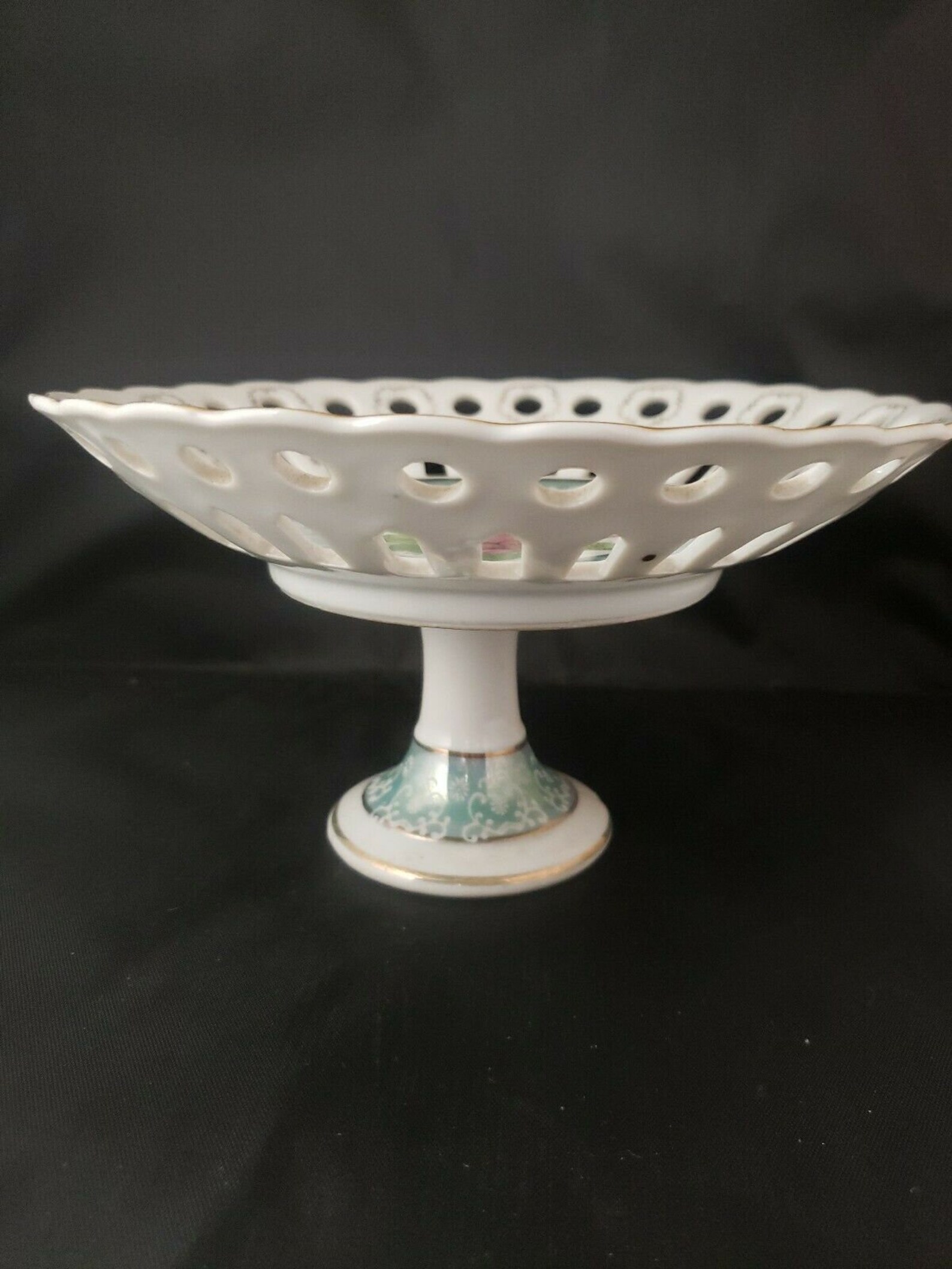 Vintage Japan Pedestal Plate Dish Reticulated Hand Painted Etsy