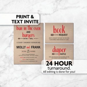 Bun in the Oven Baby Shower Invitation | Baby-Q | Diaper Raffle | Book Request | Print, Text or Email Invite