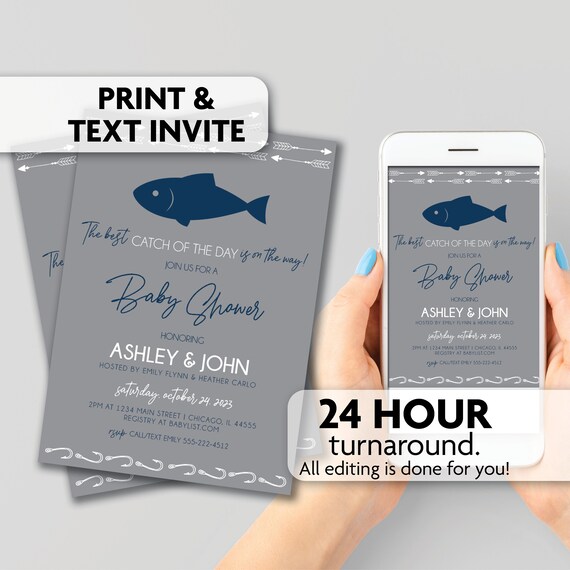 Fishing Baby Shower Invitations Best Catch of the Day Nautical Boy