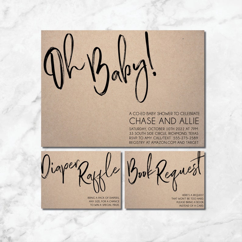 Oh Baby Shower Invitation Diaper Raffle Book Card Etsy