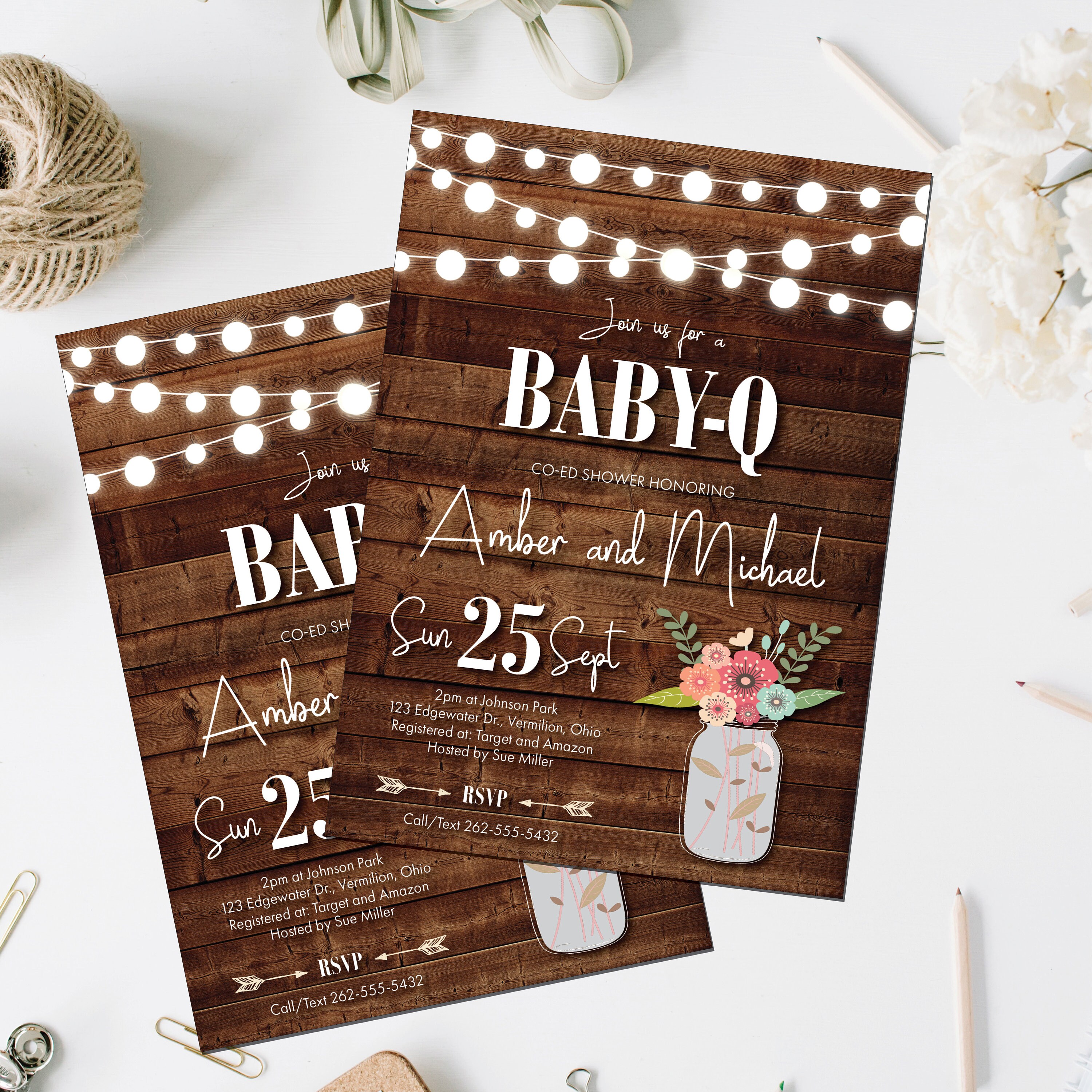 Rustic Babyq Shower Invitations Babyq Invitations Baby Q Etsy