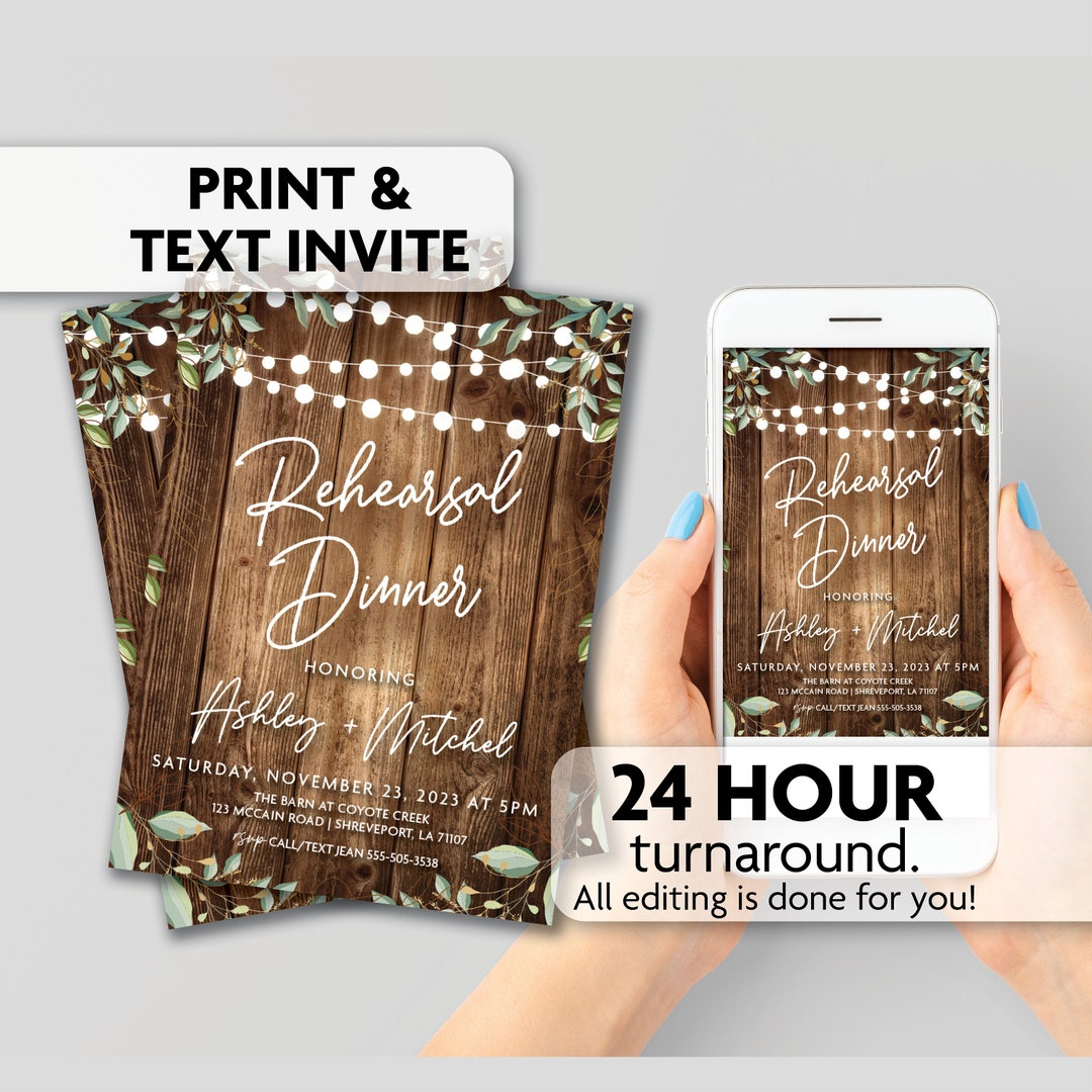 Rustic Rehearsal Dinner Invitation | Print, Text or Email Invite - Etsy