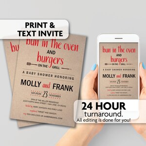 Bun in the Oven | Burgers on the Grill | Baby-Q Shower Invitation | Print, Text or Email Invite