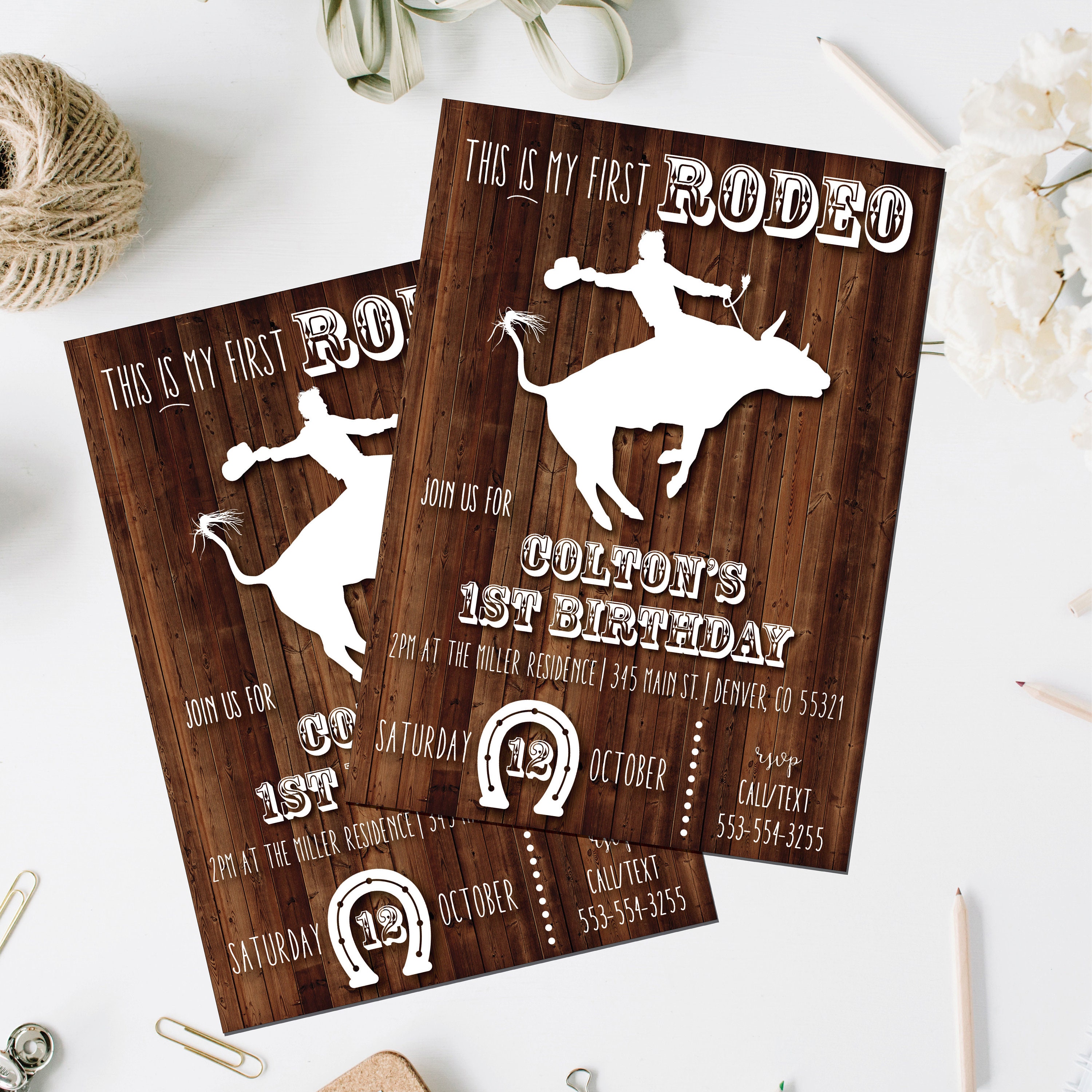 Cowboy Birthday Invitation My First Rodeo Western Birthday | Etsy