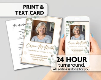 Memorial Poem Card | Celebration of Life | Prayer Card | Print, Text or Email