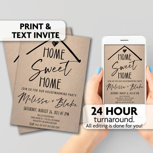 Home Sweet Home Housewarming Invitation Print Text or Email Etsy