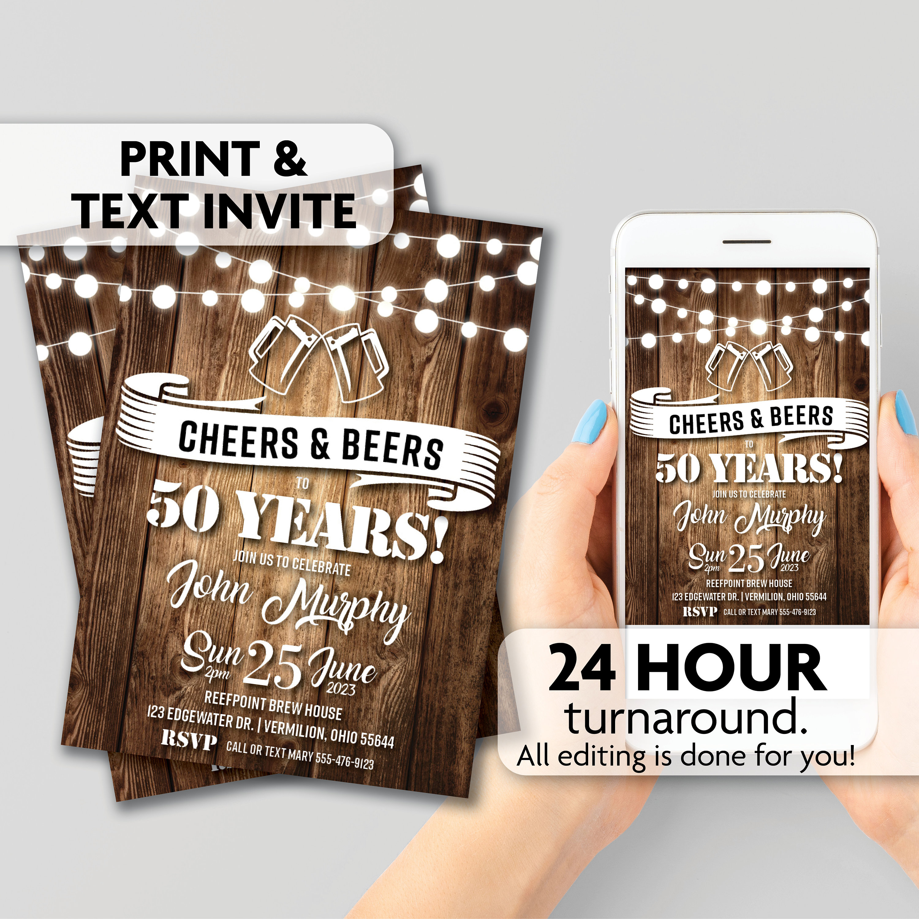 Rustic Birthday Invitations | ANY Age | Cheer and Beers | Print, Text ...