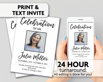 Memorial Card | Celebration of Life | Funeral | Print, Text or Email Invite