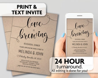 Love is Brewing Rehearsal Dinner Invitations | Print, Text or Email Invite