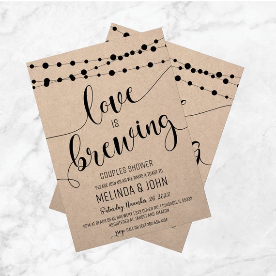 Brewery Shower String Lights Wood Love is Brewing Shower Invitation Raise a Toast Rustic Couples Shower Invites