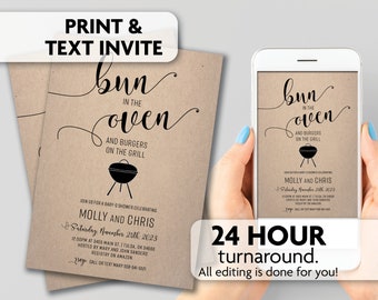 Bun in the Oven Baby Shower Invitation | Baby-Q | Print, Text or Email Invite