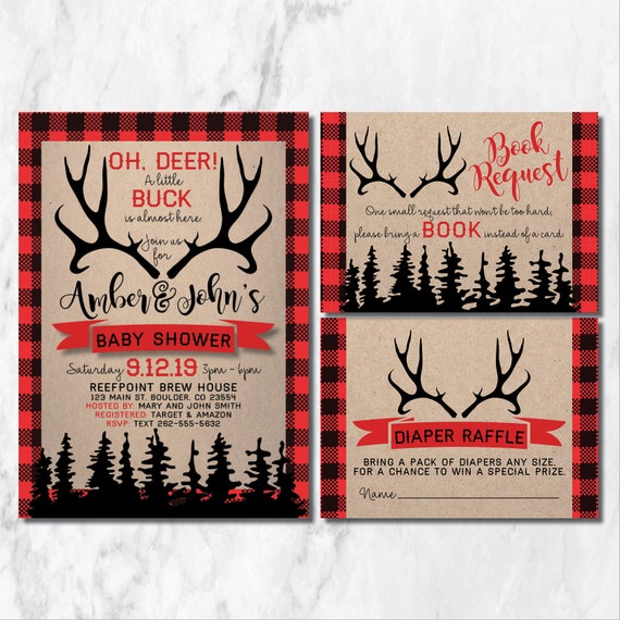 Oh Deer Baby Shower Invitations Hunting Antler Little Buck Invites