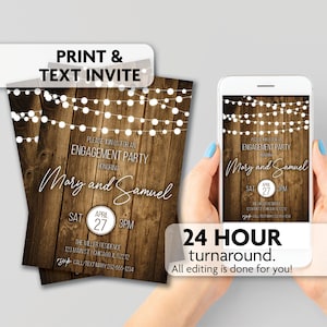 Rustic Engagement Invitations | String Lights | Print, Text or Email Invite