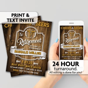 Cheers and Beers to Retirement Invites| Rustic | Retro | Print, Text or Email Invite