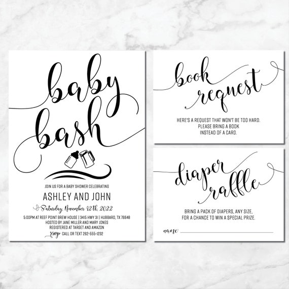 Baby Bash Shower Invitation Diaper Raffle Book Request Etsy 日本