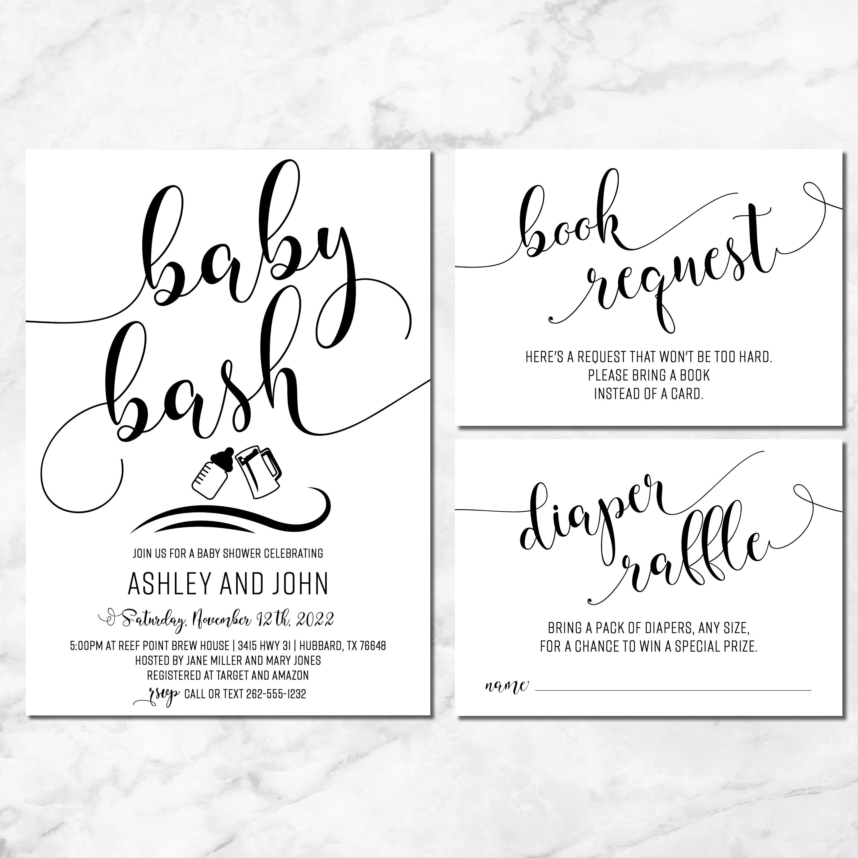 Baby Bash Shower Invitation Diaper Raffle Book Request Etsy 日本