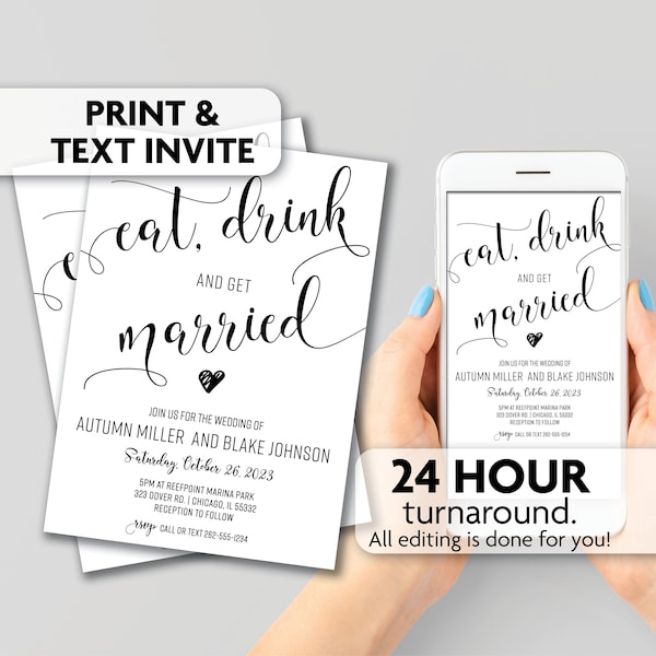 Wedding Invitations | Eat, Drink and Get Married | Print, Text or Email Invite