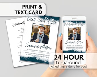 Memorial Poem Card | Celebration of Life | Prayer Card | Print, Text or Email