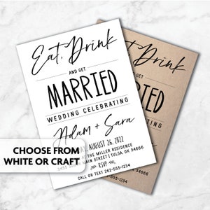 Eat, Drink and Get Married Modern Wedding Invitation Print, Text or ...