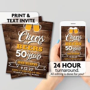 Cheers and Beers Birthday Invitations | Rustic | ANY Age | Print, Text or Email Invite