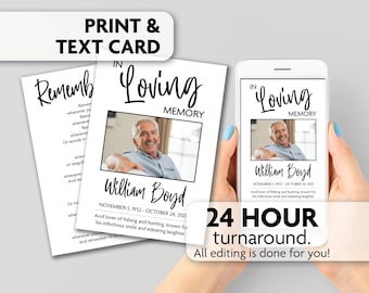Memorial Poem Card | Celebration of Life | Prayer Card | Print, Text or Email