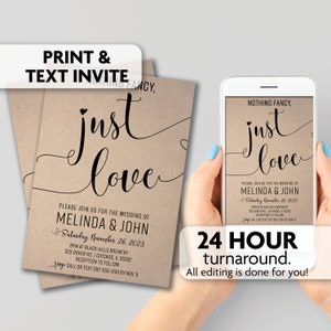 Nothing Fancy, Just Love  Wedding Invitation | Print, Text or Email Invite