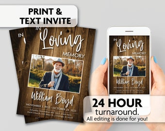 Memorial Invite |  Celebration of Life Announcement | Print, Text or Email Invite